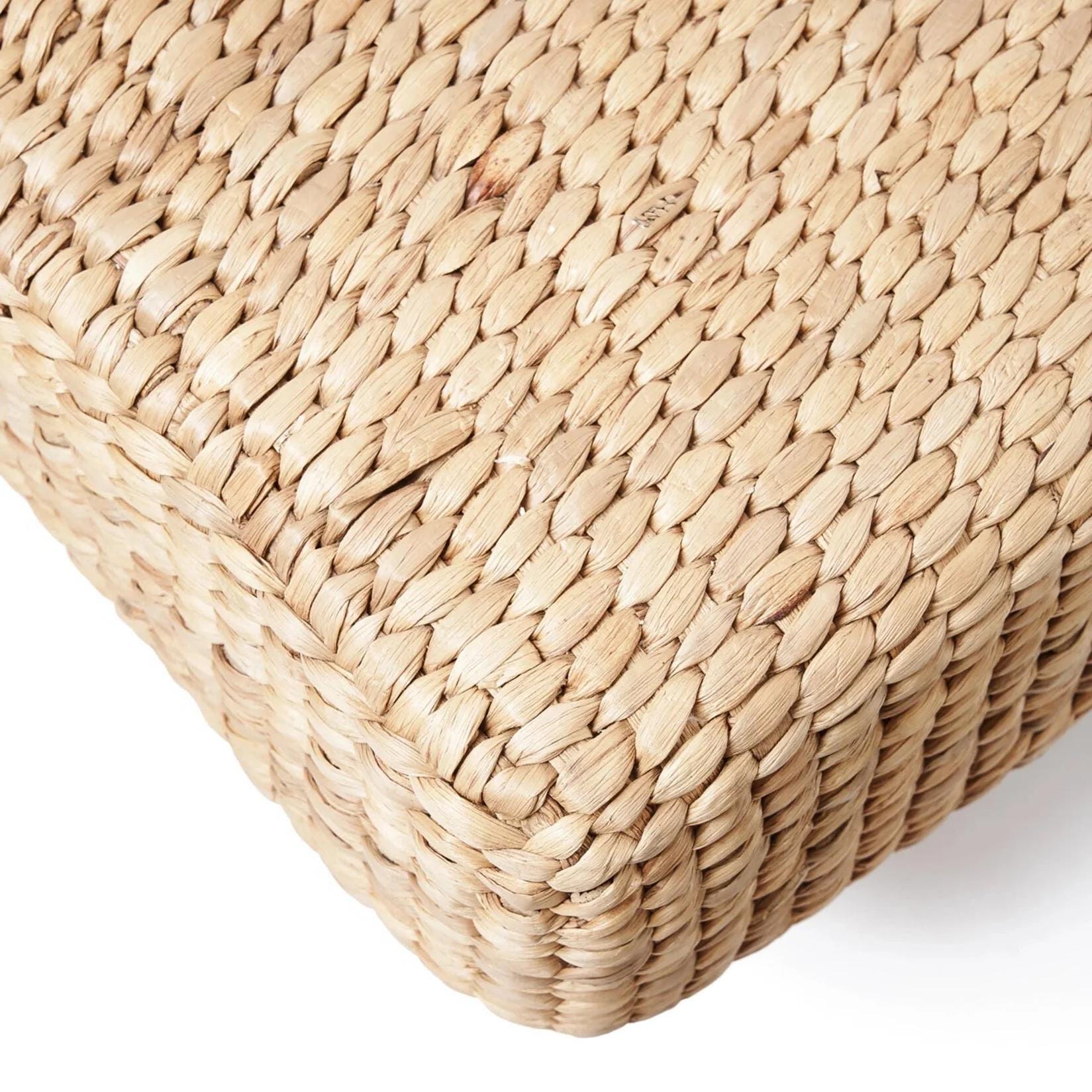 a close up of a wicker bag on a white background