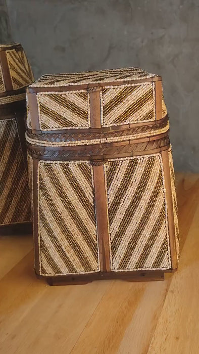 The Rice Baskets - Large decorative beaded baskets - Handmade balinese basket set -  Large woven bamboo basket set - Beaded Basket