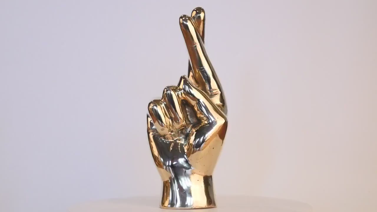 The Crossed Fingers - Promise Hand - Brass Crossed Fingers sign Sculpture - Brass Hand Sign - Brass Hand Signal - Brass Crossed Fingers
