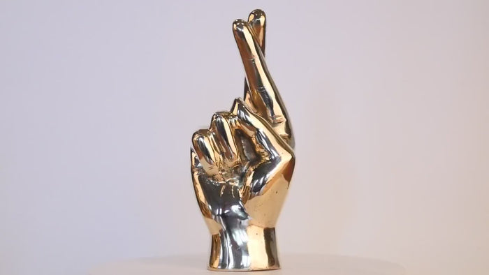 The Crossed Fingers - Promise Hand - Brass Crossed Fingers sign Sculpture - Brass Hand Sign - Brass Hand Signal - Brass Crossed Fingers