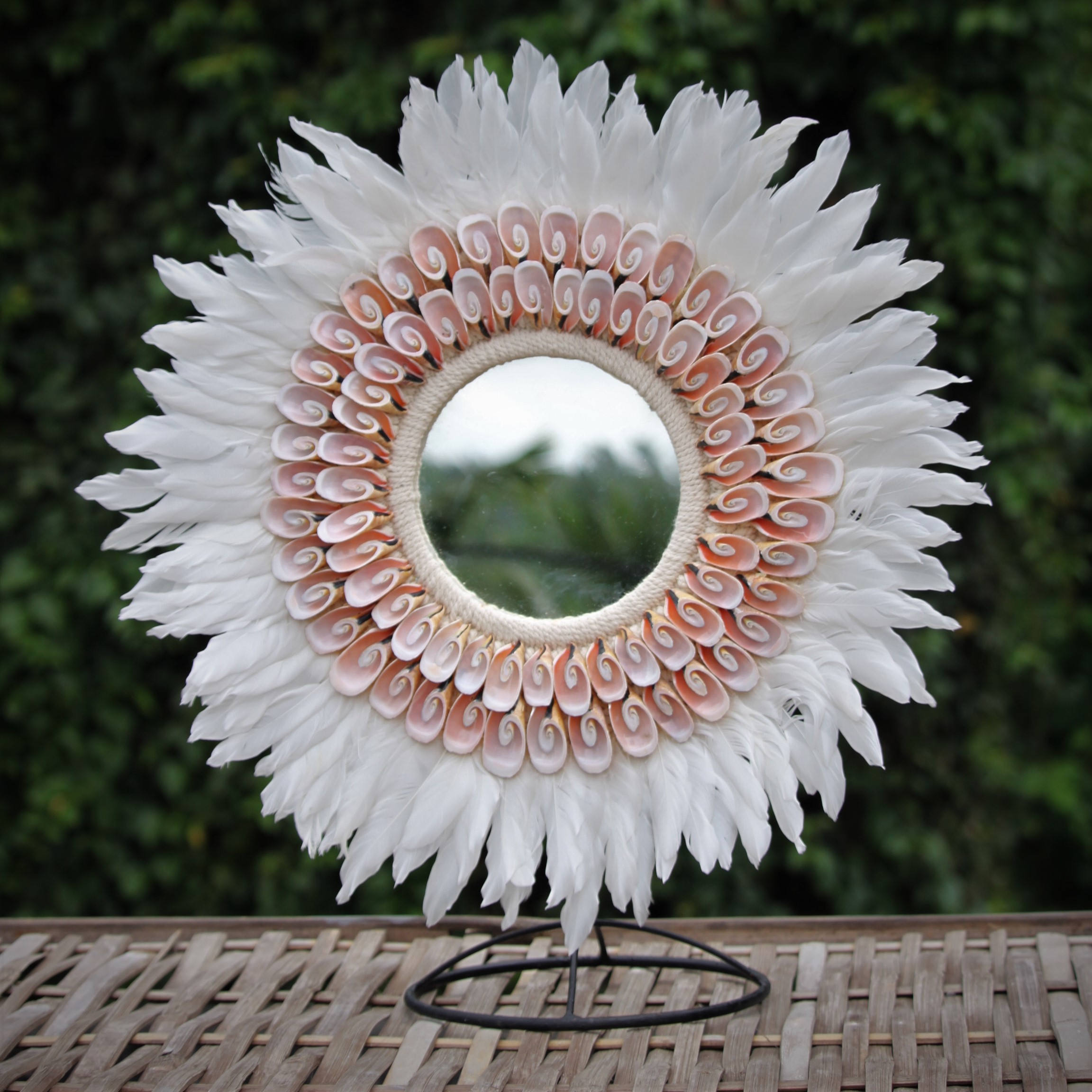 Papua Mirror - Boho Mirror - Sea Shell Mirror - Boho Chic - Feather Mirror