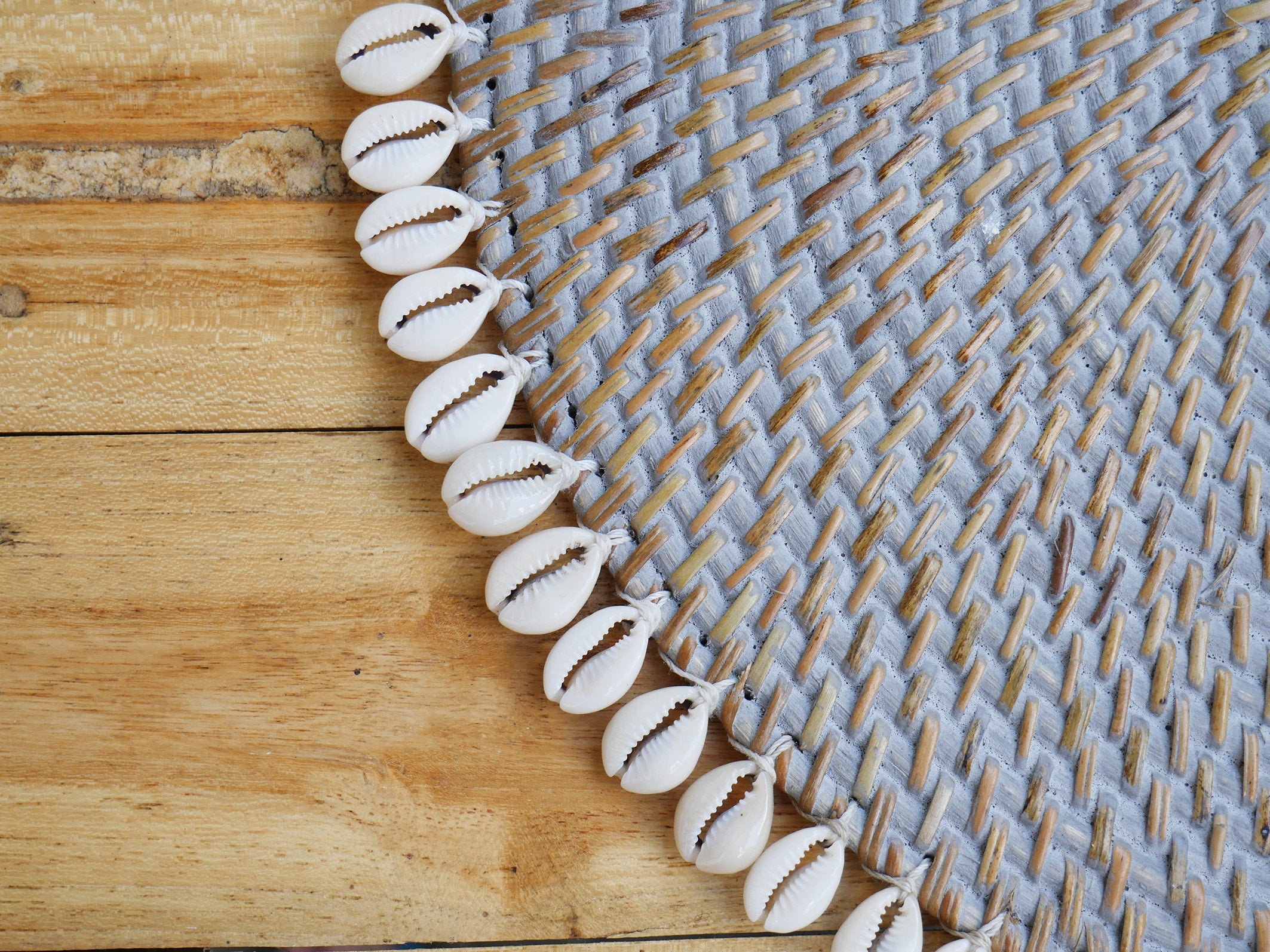 Set of Cowrie Shell Placemates - Rattan Placemates - Boho Kitchen Decor - Cowrie Rattan Underplates - Plate Charger Boho