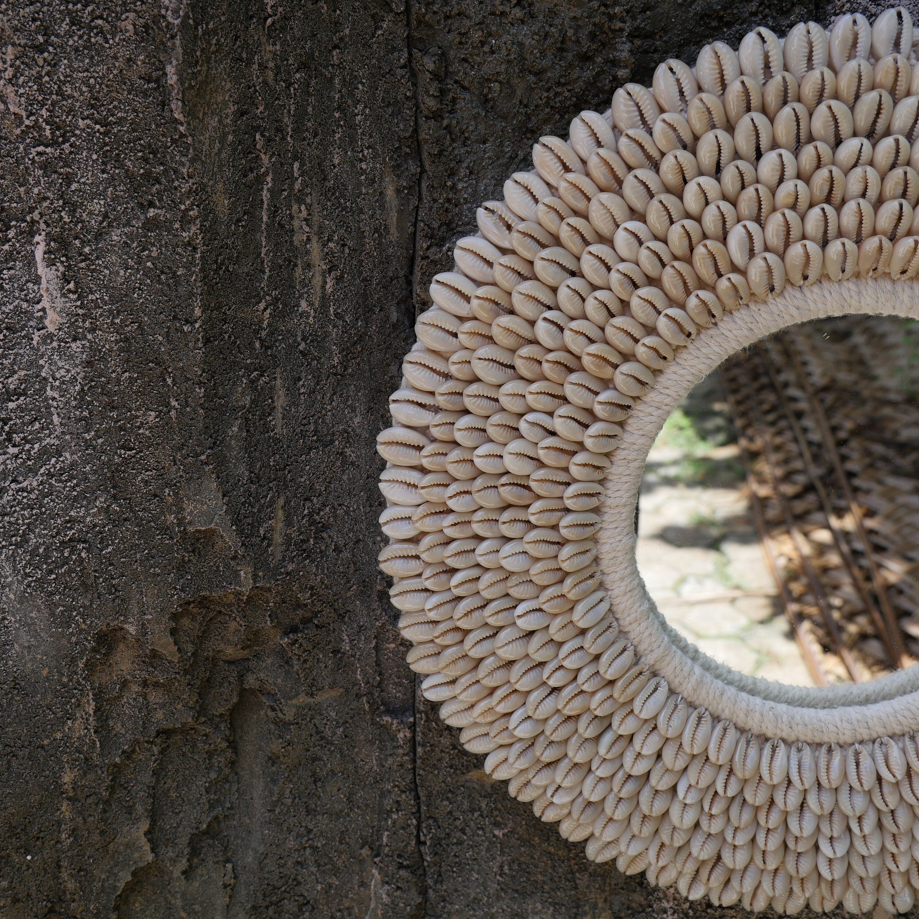 Papua Necklace Inspired Mirror - Cowrie Shell Mirror - Round Shell Mirror - Wall Mirror - Boho Mirror - Beach House Mirror