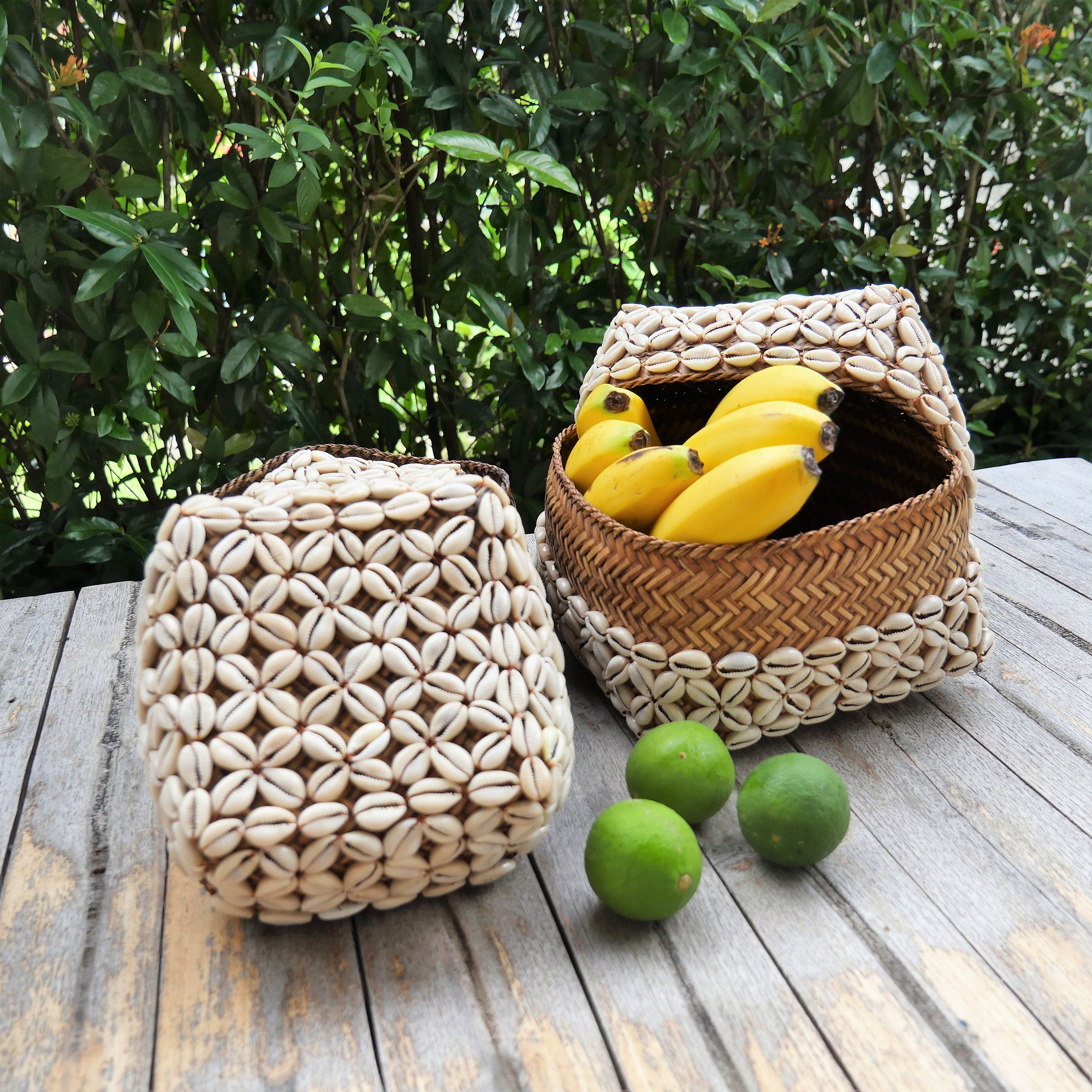 Set of Balinese Offering Baskets - Cowrie shells baskets - Bali Baskets - Baskest with shells - Balinese Keben Bamboo Box