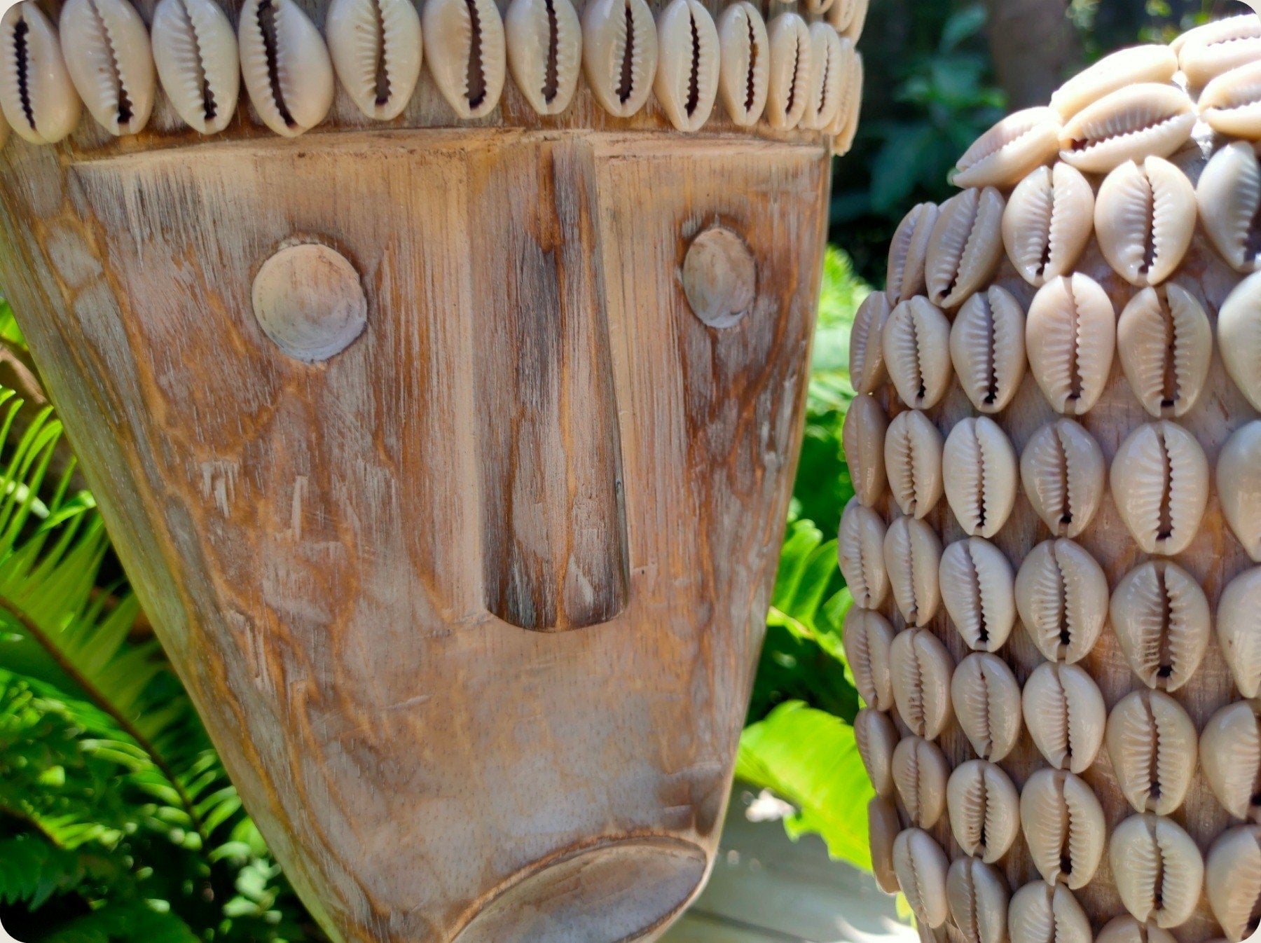 The Wooden Tribal Mask - Primitive Mask - Primitive Decorative Wooden Mask with Shells - Cowrie Shell Mask - Traditional Mask