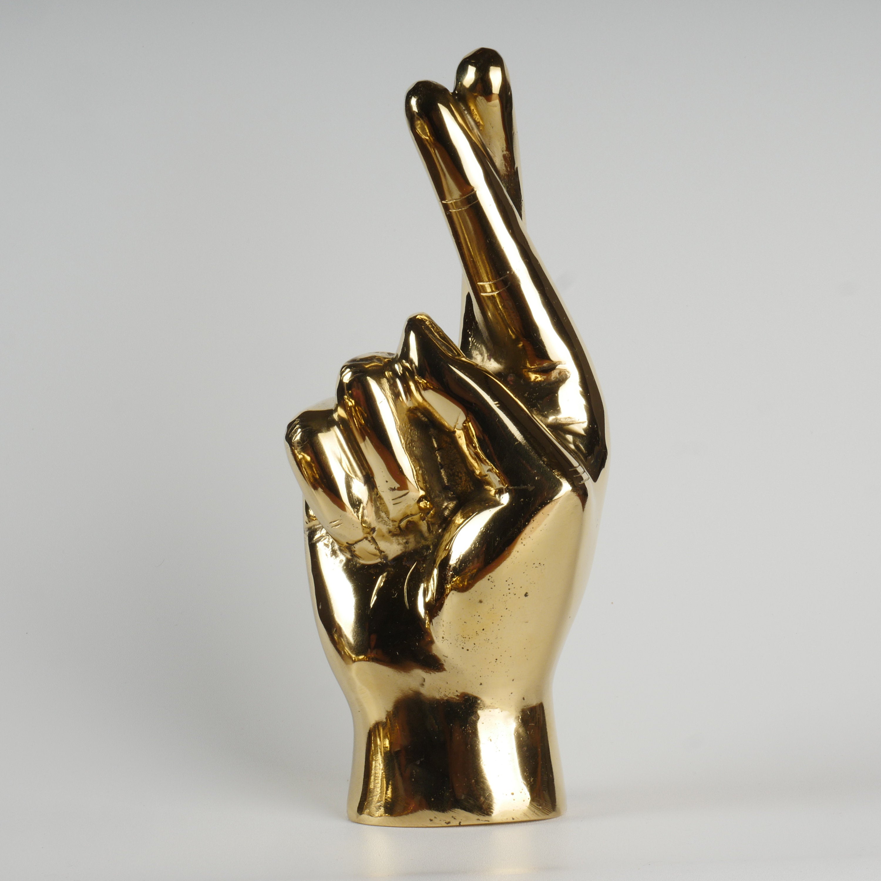 The Crossed Fingers - Promise Hand - Brass Crossed Fingers sign Sculpture - Brass Hand Sign - Brass Hand Signal - Brass Crossed Fingers