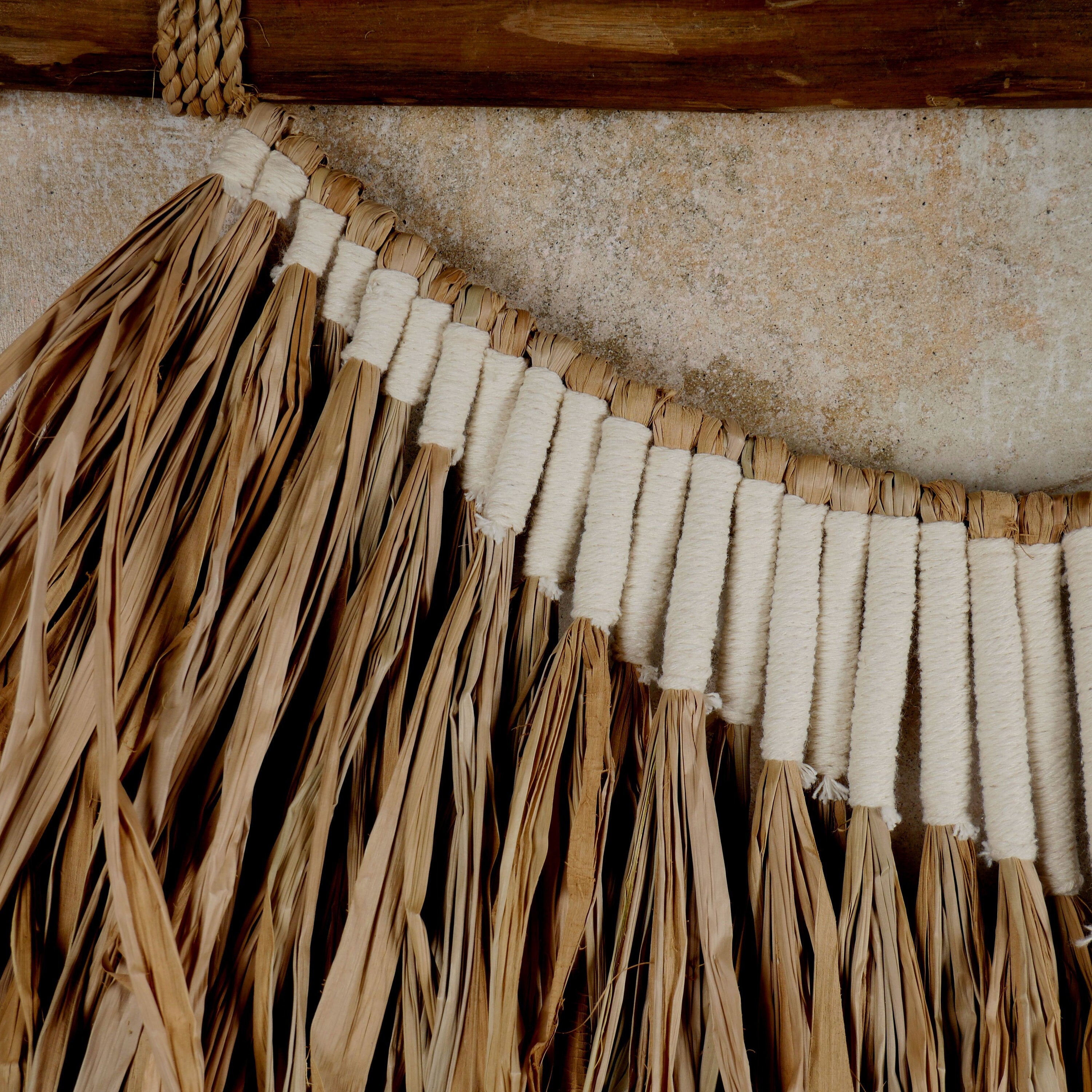 The Tali Putih Wall Hanger - Natural Raffia Tribal Wall Hanging - Raffia and String Wall Hanging - Boho Wall Decor