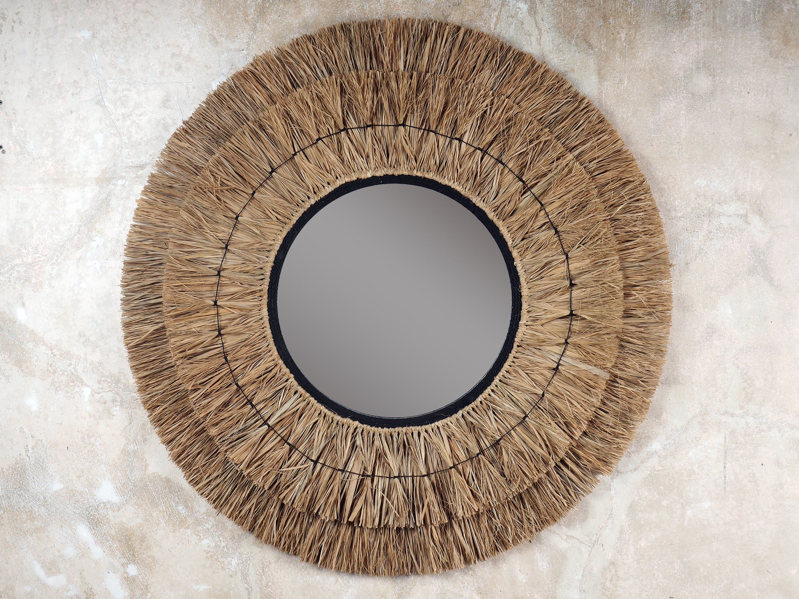 The Raffia Circle Mirror - Natural Wall mirror - Raffia Mirror - Rectangle Mirror