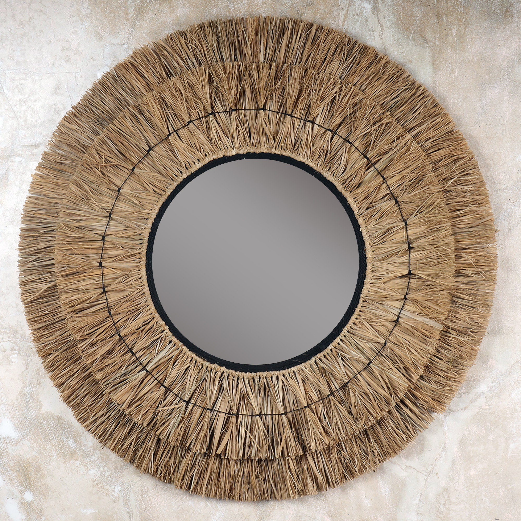 The Raffia Circle Mirror - Natural Wall mirror - Raffia Mirror - Rectangle Mirror