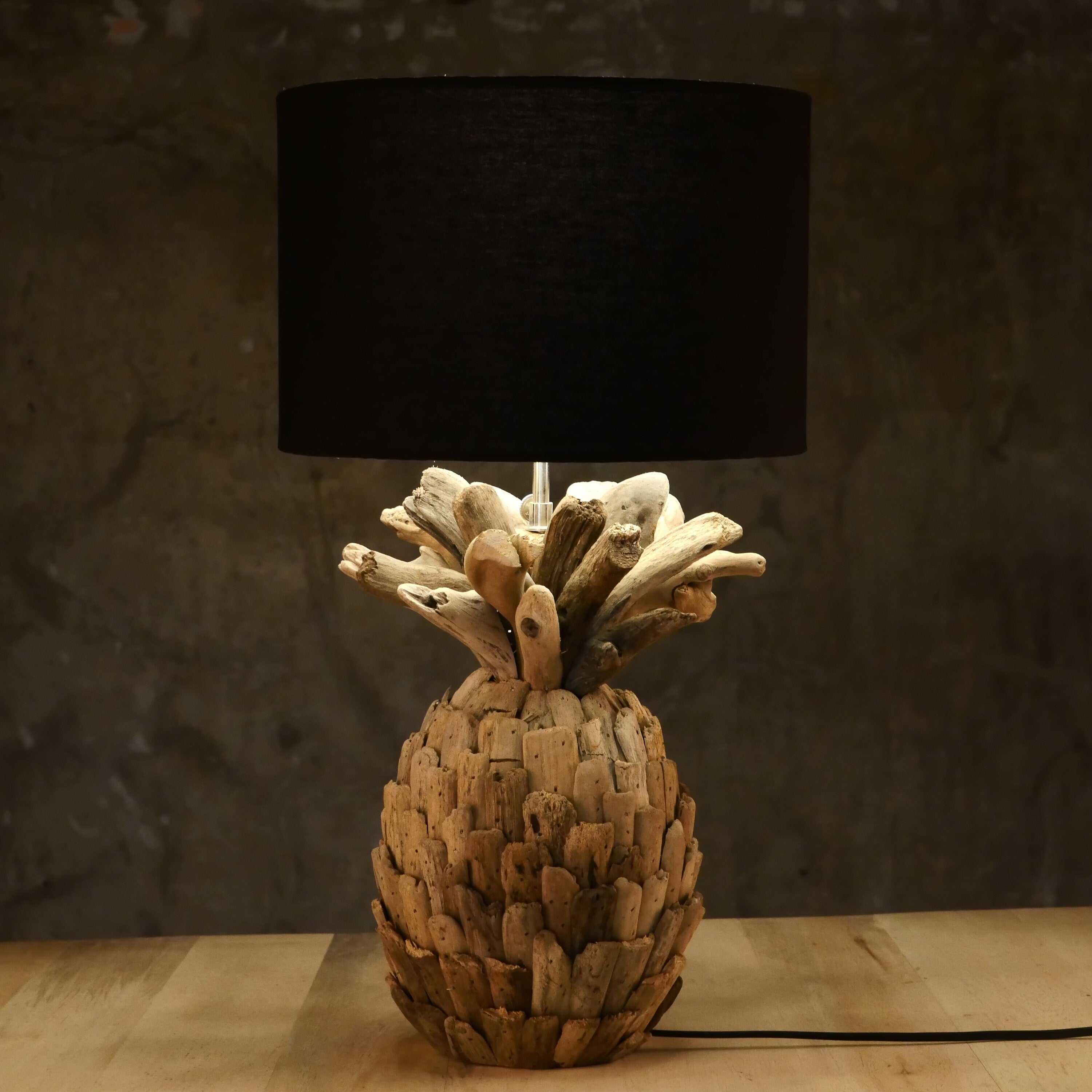 Driftwood Pineapple Table Lamp - Pineapple Lamp Shade - Pineapple Accent Table Lamp - Home Decor Lighting - Driftwood Lamp